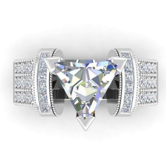 Jewelry - Trillion Cut Triangle Round Pave Engagement Ring